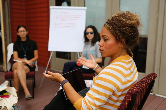 Women in a small group discussion