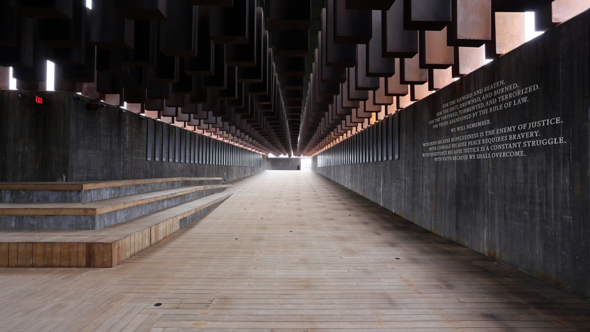 The Peace and Justice Memorial Center - Montgomery, Alabama. Over 800 markers each representing a Black lynching victim in the U.S.