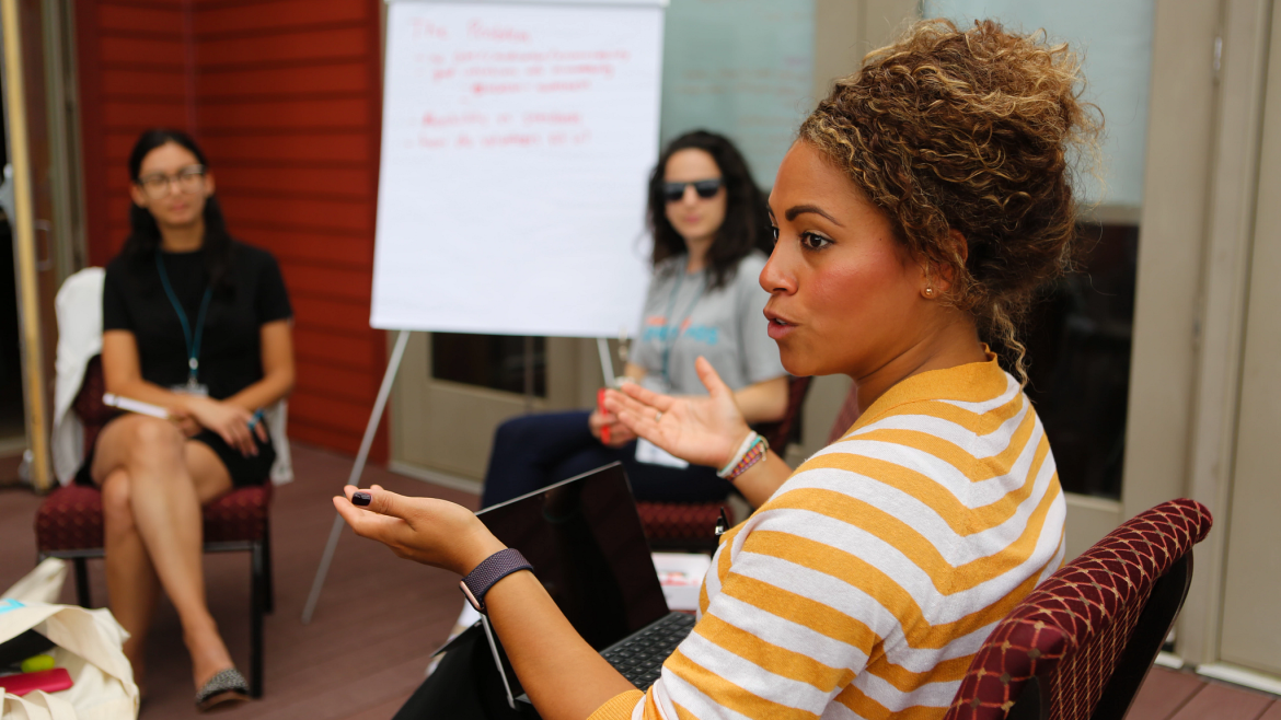 Women in a small group discussion