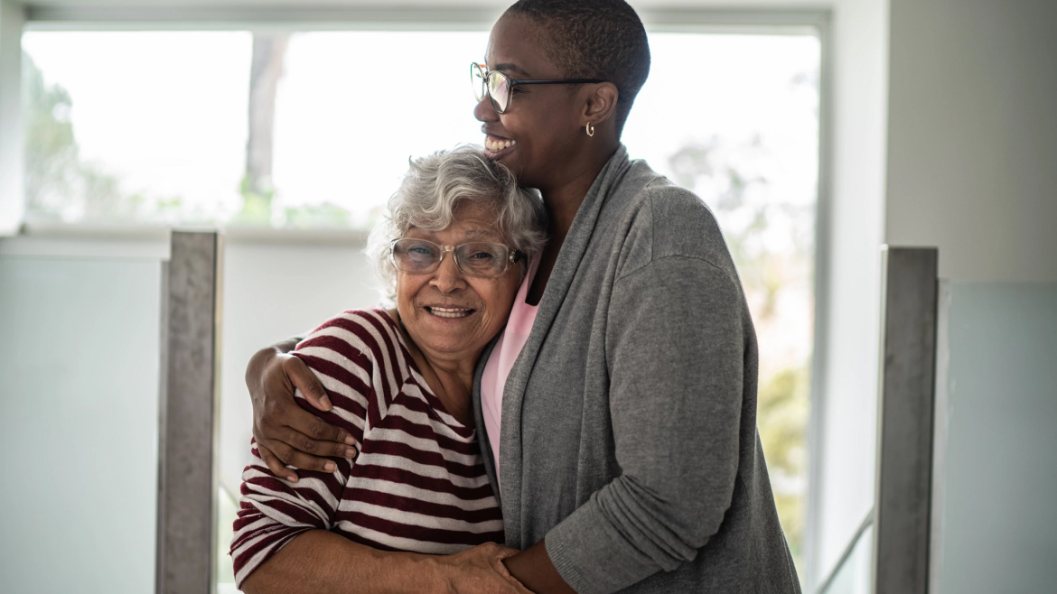 Two women hugging