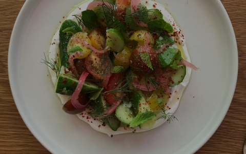 Late Summer Cucumber and Tomato Salad, Labne